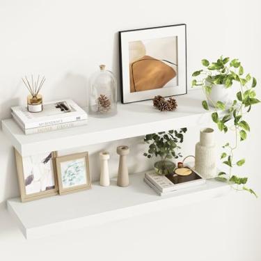 Imagem de Prateleiras flutuantes de 96 polegadas, prateleiras de parede rústicas de 24 cm de profundidade - Prateleira de armazenamento de parede extra mais profunda e mais grossa para cozinha, fazenda