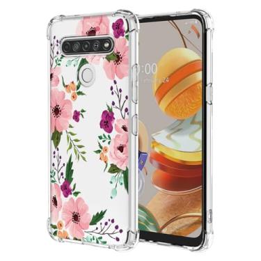 Imagem de RRXSYXL Capa para LG K61, LG Q61 com estampa floral transparente, capa macia à prova de choque para LG K61, LG Q61, flor de cerejeira