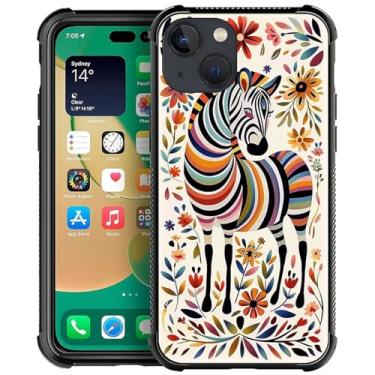 Imagem de CARLOCA Compatível com capa para iPhone 14, Zebra Folk Art Line Color com estampa de flor para menina, ultra proteção à prova de choque de silicone macio TPU antiderrapante traseira