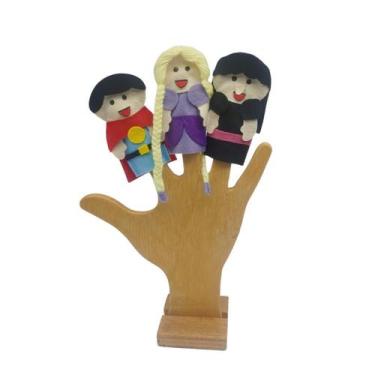 Imagem de Dedoches Rapunzel 3 Peças Contar Histórias Brinquedo em Feltro Lúdico 
