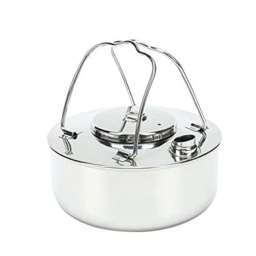 Imagem de Chaleira para fogão KISOARTWQ, bule de chá para fogão, bule de chá de aço inoxidável de 1,5 L, bule de chá para acampamento ao ar livre, chaleira de acampamento portátil, chaleira de aço inoxidável.