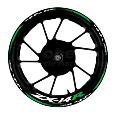 Imagem de Awonderful Kit de listras refletivas para motocicleta, adesivos de aro de roda de vinil compatíveis com Kawasaki ZX-14R 2006-2021 (verde)