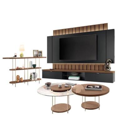 Imagem de Home Suspenso Illusion 2.2 Preto Castanho e Aparador Infinity e Kit Me