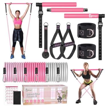 Imagem de Bbtops Kit de barra de Pilates com faixas de resistência, barra multifuncional de pilates, equipamento de treino de corpo inteiro, rosa