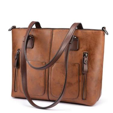 Imagem de Sacola LOVEVOOK grande de couro PU vintage marrom para mulheres