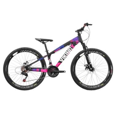Imagem de Bicicleta Aro 26 Estilo Freeride Modelo Elite Com Quadro Viking Tuff X25 Aros Flay 18 Velocidades Suspensão Dianteira e Freios a Disco,Preto Rosa