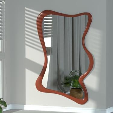 Imagem de COOL2DAY Espelho de parede irregular, espelho assimétrico de moldura de madeira de 81 cm x 61 cm, espelho decorativo rústico para sala de estar, quarto, entrada, banheiro, entrada, espelhos modernos