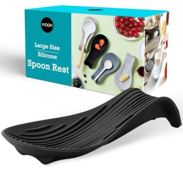 Imagem de IYOOH Descanso De Colher Silicone Para Fogão, Suporte Grande Utensílios Cozinha, Bancada Decoração E Acessórios Resistentes Ao Calor, Espátula, Concha Ou Pinça (Preto)