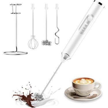 Imagem de Generic Batedor De Leite Portátil, Mini Bebidas Recarregável Com 3 Cabeças, Café Velocidade Ajustável, Elétrico Suporte Para Em Pó - Branco (Branco)