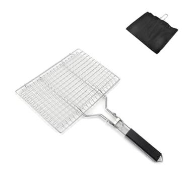 Imagem de FYUEROPA Cesta Dobrável De Aço Inoxidável Para Grelha, Malha Com Alça E Bolsa, Cestas Peixes, Acessórios Portáteis Churrasco Acampamento Ao Ar Livre