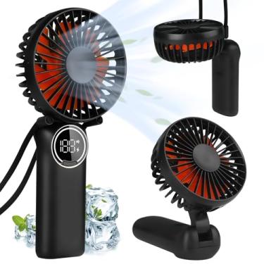 Imagem de LtYioe Ventilador Portátil De Mão, Mini Mesa Recarregável Com Display Led, Cordão Pessoal Dobrável 180° Para Pescoço, Vento Forte E 6 Velocidades Viagem, Maquiagem, Cílios, Praia Ar Livre (Preto)