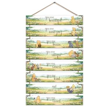 Imagem de Hatzelou Placa Inspiradora "Você É Linda E Corajosa" Do Ursinho Pooh, 8 Placas De Parede Madeira Decorações Fofas Para Chá Bebê, Artigos Clássicos Festa Aniversário 29 X 4 Cm