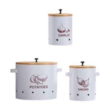 Imagem de WeiLaiKeQi 3 peças de recipientes para cozinha, alho, batata, cebola, latas para vegetais com orifícios de ventilação, Branco