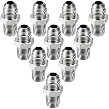 Imagem de Racewill Pacote com 10 adaptadores de mangueira hidráulica: 3/20.3 cm JIC 37° macho x 1/10.2 cm NPT macho, conectores de tubo reto com tampa de proteção