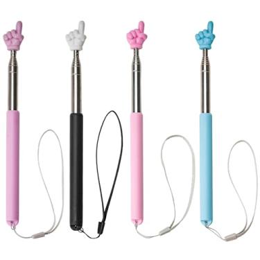 Imagem de HeXueLy 4 peças de bastão retrátil para leitura de dedo com cordão antiperda - Ponteiro de professor para sala de aula, crianças, jardim de infância - Design de dedo divertido e alça leve - para