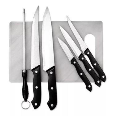 Imagem de Faca Inox Conjunto Com 7 Peças Cabo Preto Churrasco Cozinha - 123UTIL