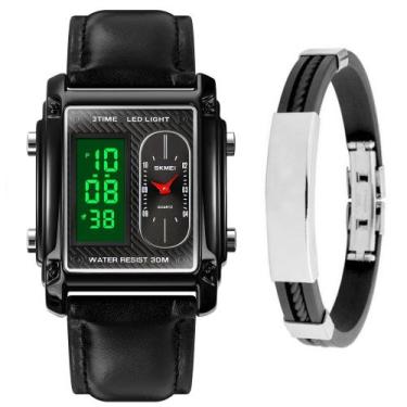 Imagem de Kit Relógio Skmei Digital Masculino Analógico  + Pulseira Bracelete