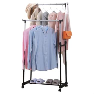 Imagem de Cabideiro De Chão Arara Organizador De Roupas Com Sapateira Rodinhas Regulável