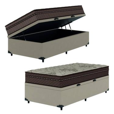 Imagem de Cama Box Baú Solteiro Colchão Com Molas Ensacadas Tokio 88x188x66cm Marrom/Bege Umaflex