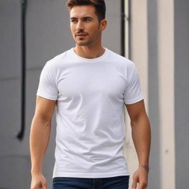 Imagem de Camiseta Masculina Casual Básica Lisa 100% Algodão - Sem marca, Branco