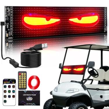 Imagem de TOBWOLF Placa de luz olho diabo para carrinho de golfe, tela flexível programável de 58 x 12,7 cm para para-brisa com controle de aplicativo, luzes de LED de tela macia com padrão DIY para decoração