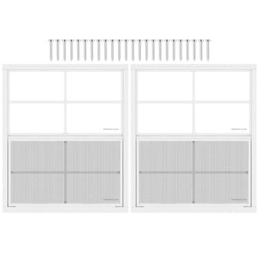 Imagem de Pacote com 2 janelas de galpão 61 x 68 cm A, janela de montagem embutida branca com vidro temperado e tela removível para casas de brinquedo, galpões, garagens e galinheiros