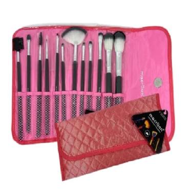 Imagem de Conjunto 12 Pincéis Maquiagem Macrilan com Necessaire (Salmão)