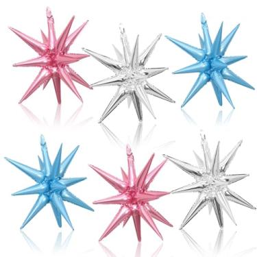 Imagem de Balões de estrela de prata azul rosa, balões de estrela de explosão de 55 cm, balão grande de cone de Mylar para aniversário, revela sexo, chá de bebê, decoração de festa de aniversário de casamento