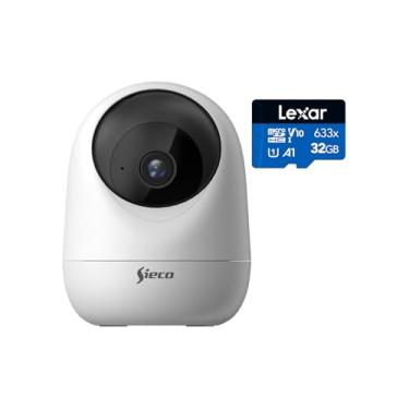 Imagem de Sieco Câmera de Segurança IP Wi-Fi S33, Resolução 3MP (2048x1536), Pan/Tilt 360°, Visão Noturna, Áudio Bidirecional, com Cartão Lexar 32GB, Detecção de Movimento, Alexa e Google - Garantia 3 Anos