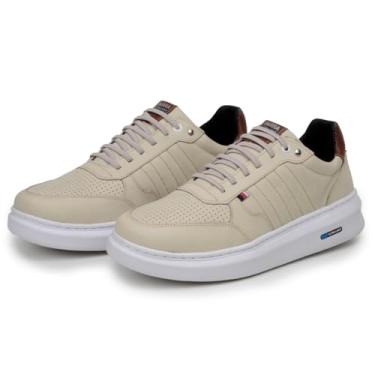 Imagem de Tênis Masculino Casual 100% Em Couro Legítimo Sapatenis Moderno 1070 (Palha, BR, Adulto, Numérico, 38)