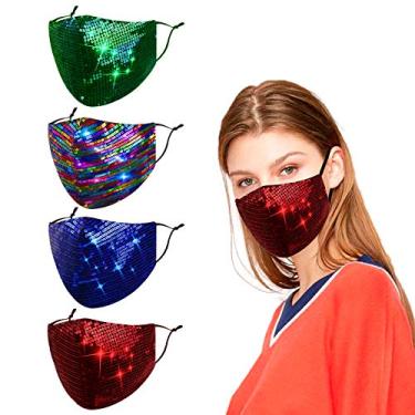Imagem de Máscara facial de paetês reutilizável feminina adulta com glitter brilhante lavável moda bonita respirável ajustável brilhante brilhante brilhante brilhante decorativo arco-íris vermelho verde azul presente para mulheres