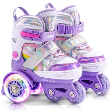 Imagem de Patins SULIFEEL Rainbow Unicorn Light up Kids Purple