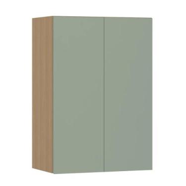 Imagem de Armário de Parede Modulado 60cm 2 Portas Slim Luciane, Freijó/Verde Ja