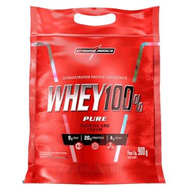 Imagem de Integralmédica - Whey Protein Concentrado Cookies and Cream 100% Pure - 21g de Proteína por Scoop, Suplementação Alimentar Pós-Treino, Fórmula Enriquecida com BCAAs - Pote 900g