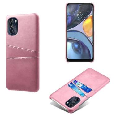 Imagem de Capas Compatível com MOTO G5 5G 2022,Caso de couro PU-Tampa de telefone a prova de choque com 2 slots de cartão,Proteção anti-impressão digital e anti-gota-Pink