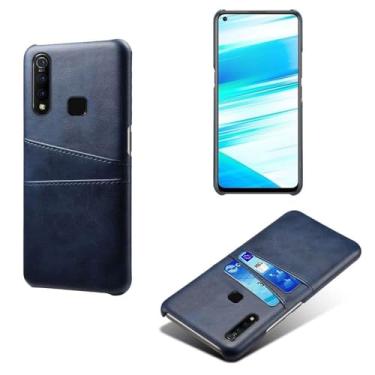 Imagem de Capas Compatível com VIVO Z1 PRO,Caso de couro PU-Tampa de telefone a prova de choque com 2 slots de cartão,Proteção anti-impressão digital e anti-gota-Blue