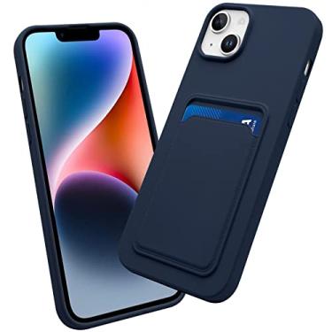 Imagem de OBHEI Capa para iPhone 14 Plus com suporte para cartão, capa protetora durável com compartimento para cartão da Apple iPhone 14 Plus de 6,7 polegadas - azul escuro