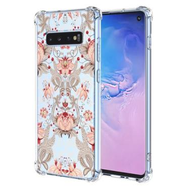 Imagem de JDYGWK Capa para Samsung S10 Galaxy S10 estampa floral transparente, silicone TPU macio, fina, à prova de choque, capa protetora antiarranhões para Samsung Galaxy S10, rosa branco floral