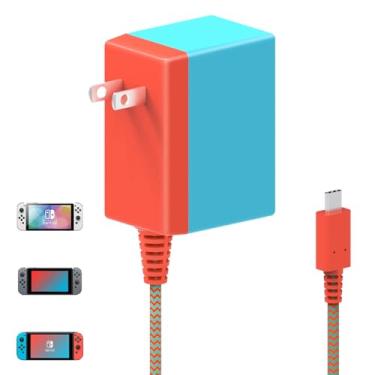 Imagem de HOUTQPLE Carregador Para Nintendo Switch, Cabo Adaptador Ca De 39 W Controle Oled Lite, Acessórios Fonte Usb Tipo C 15 V E 2,6 A, Compatível Com Modo Dock Tv Carregamento Rápido