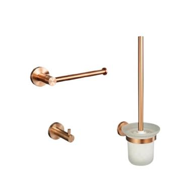 Imagem de Conjunto de banheiro em ouro rosa escovado - Suporte para papel higiênico e saboneteira em aço inoxidável - Acessórios para montagem em parede, conjunto de 3 peças B