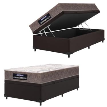 Imagem de Cama Box Baú Solteiro Gazin Colchão Com Espuma 88x188x58cm Camboriu Marrom