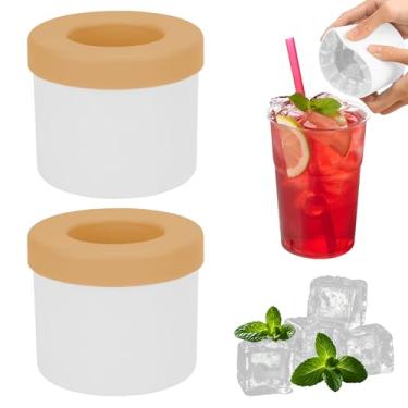 Imagem de Pacote com 2 moldes cilíndricos de silicone para cubos de gelo, bandejas de gelo de fácil liberação para coquetéis, uísque, café, bebidas, copo portátil para fazer balde de gelo com design de aperto