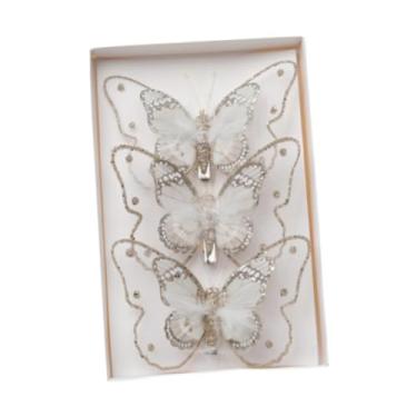 Imagem de Fancyes 3x Ornamentos de Borboletas para Árvore de Natal com Clip para Festas E Aniversários, champanhe