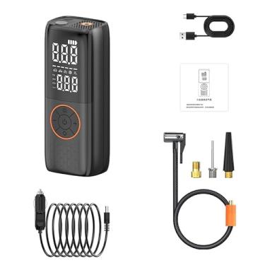 Imagem de Compressor de ar portátil, compressor de ar para pneus de carro, motocicleta, bicicleta, bomba de ar de 6000 mAh com medidor de pressão digital, medidor de pressão de pneu sem fio com luz LED