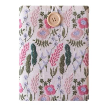 Imagem de Capa para Kindle bordada – Serve para Paperwhite (15,2 cm e 17,3 cm), Signature, Oasis, Kobo Clara, Nook Glowlight - Capa acolchoada para e-readers e tablets, várias cores (floral rosa - botão)