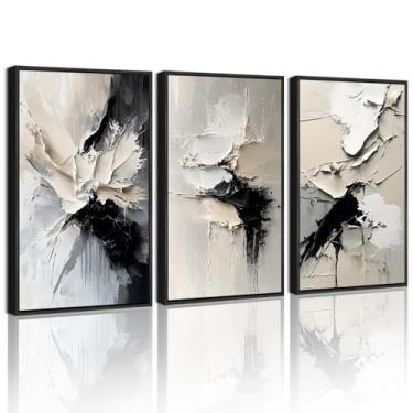 Imagem de KUVIOKE Arte de parede emoldurada abstrata azul marinho minimalista grafite pastel decoração de parede moderna bloco de cores neutras ilustração pintura pincelada arte decoração de casa 11 x 35 cm