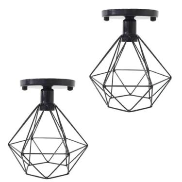 Imagem de Kit 02 Lustre De Teto Industrial Luminária Plafon Retrô Aramado Diamante Sobrepor (Preto)