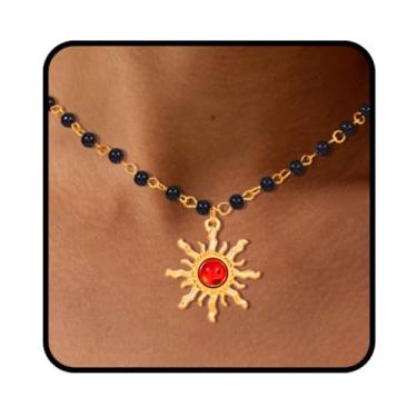 Imagem de Tgirls Colar Boho de contas com pingente de sol de cristal opala hippie sol gargantilha colar de semente colar de contas joias para mulheres, Metal, Cristal