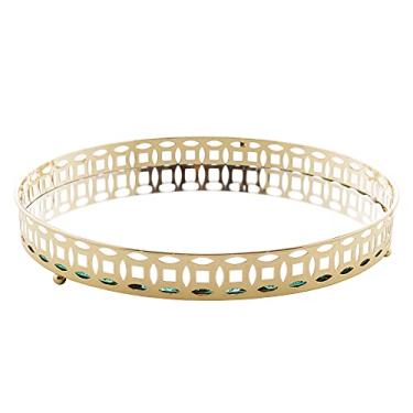 Imagem de BANDEJA DE METAL C/ESPELHO SINGAPURA DOURADA 25x4cm