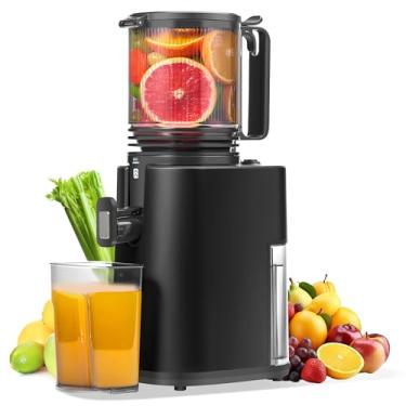 Imagem de Espremedor a frio, máquina de suco de calha de alimentação de 13,7 cm de largura para vegetais e frutas, espremedor de mastigação lenta com motor AC, fácil de limpar, preto CA